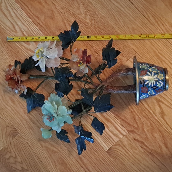 Vintage mid century large carved jade peony flower bonsai tree - Picture 4 of 5